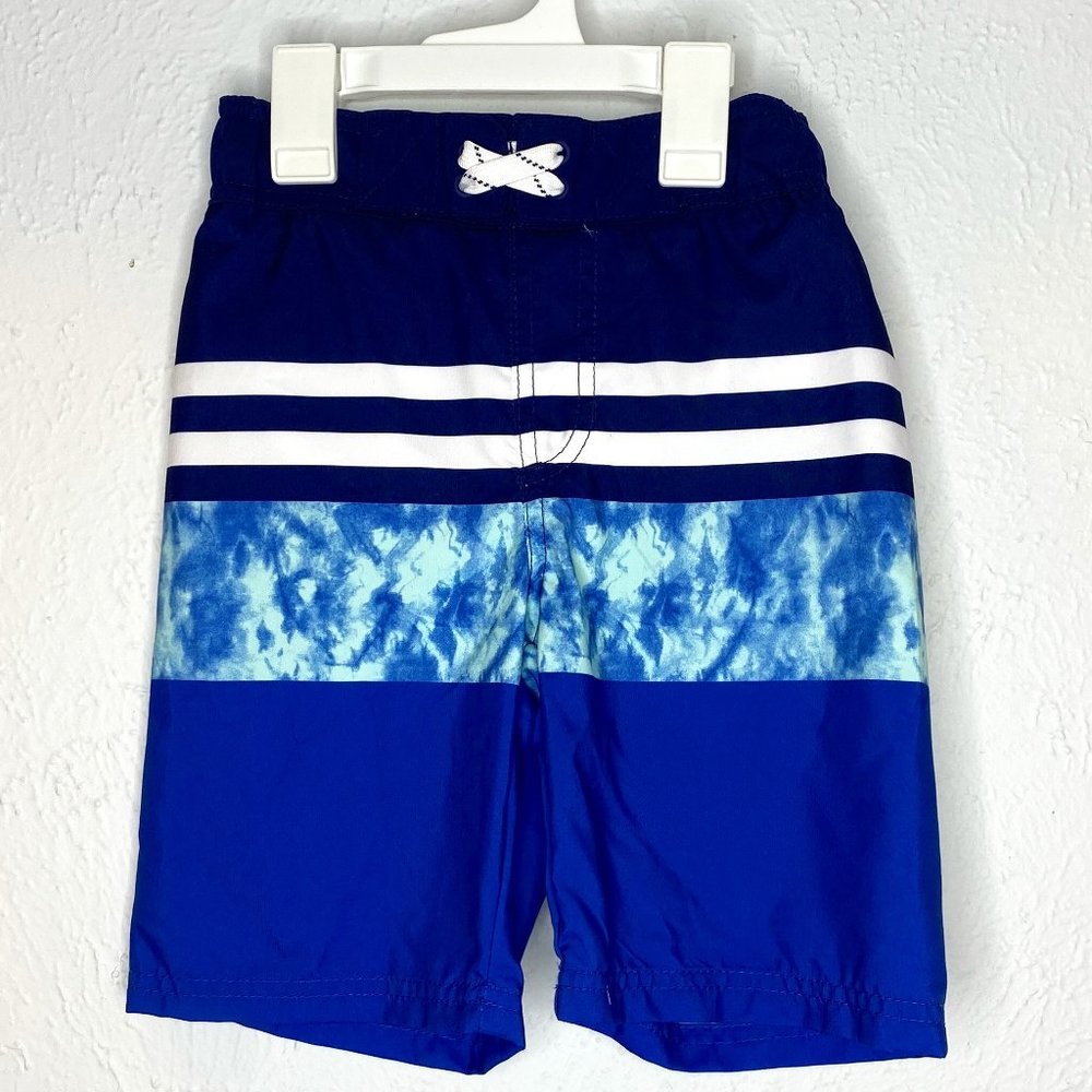 Cat & Jack, NWOT, boy's size small 6/7 blue colorblock stripe swim trunks.